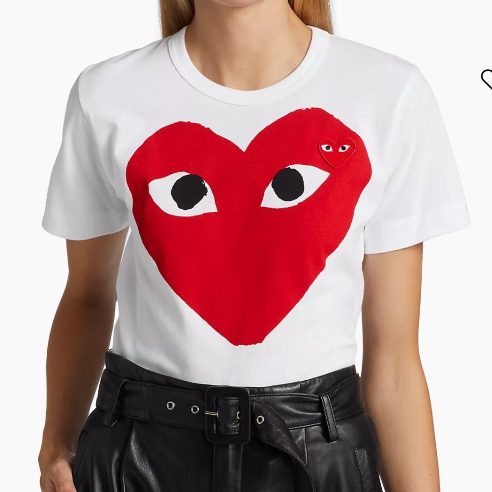 White T-Shirt with Red Heart Graphic